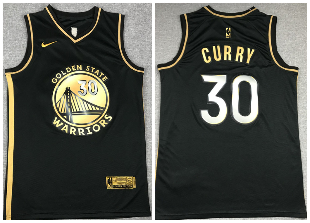 Men's Golden State Warriors #30 Stephen Curry Black Gold NBA Edition Stitched Jersey